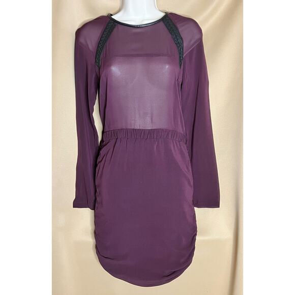 IRO Prune Stepy Leather Trim Body Con Dress FR 36 US 4 S - Picture 1 of 15
